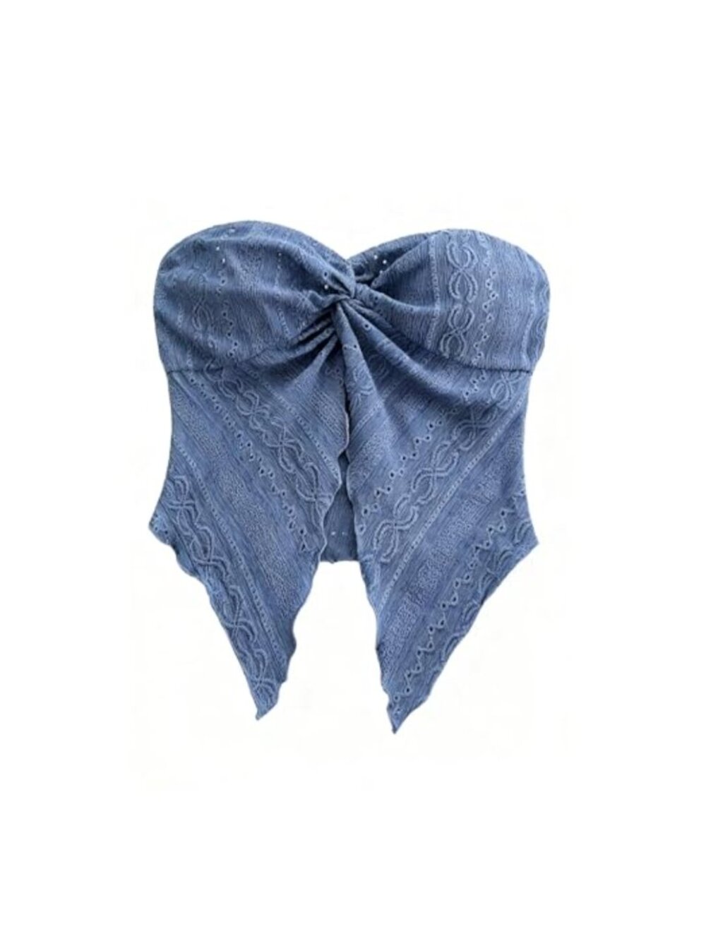 Eyelet Lace Strapless Sweetheart Crop Top Bow Front Cotton Blend